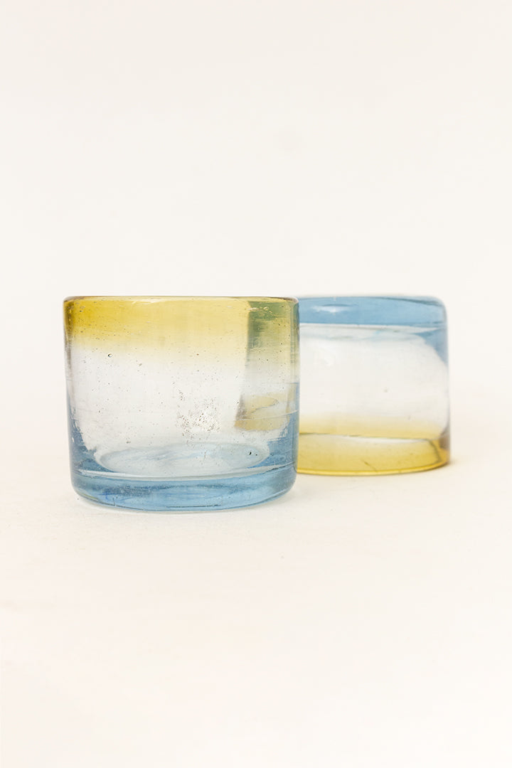 Handgeblazen Mexicaanse drinkglazen met geel/blauw accent - set van 10