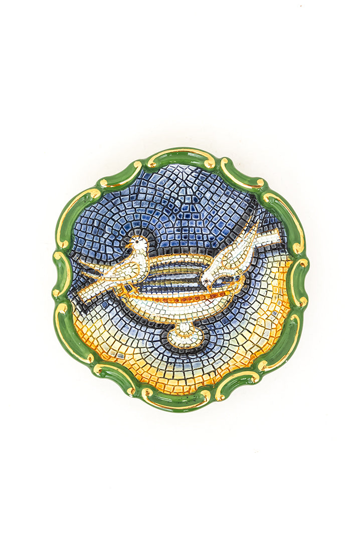 Handgemaakt mozaïek wandbord verguld met drinkende vogels Daniele Foschi