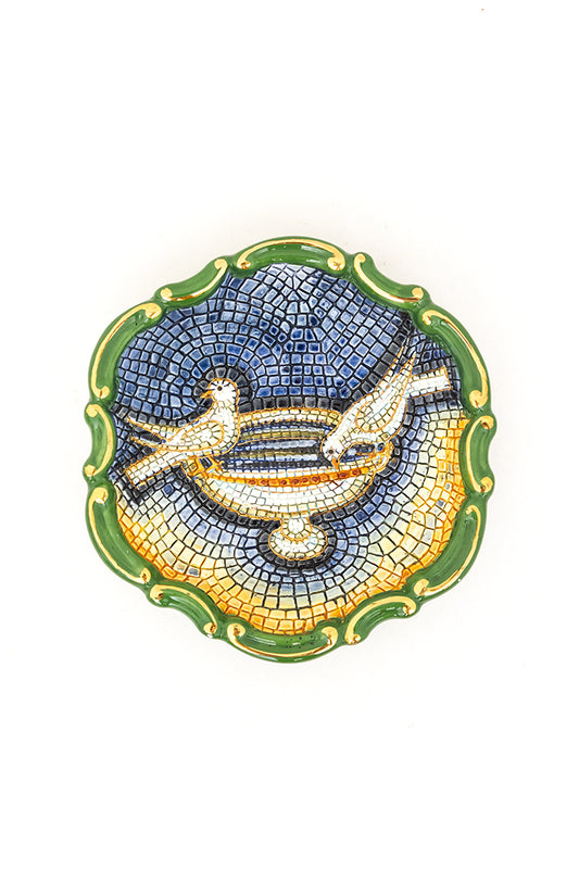 Handgemaakt mozaïek wandbord verguld met drinkende vogels Daniele Foschi