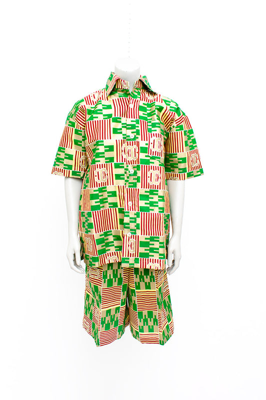 Handgemaakte herenblouse en short van vintage Vlisco katoen