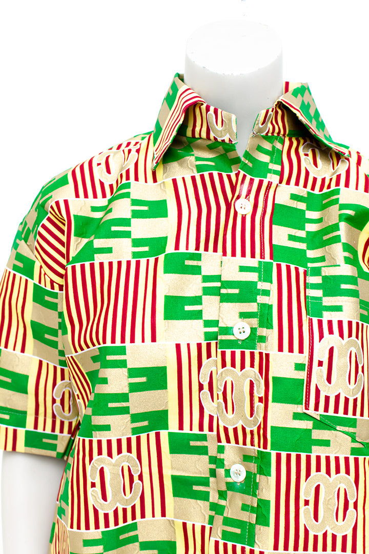 Handgemaakte herenblouse en short van vintage Vlisco katoen