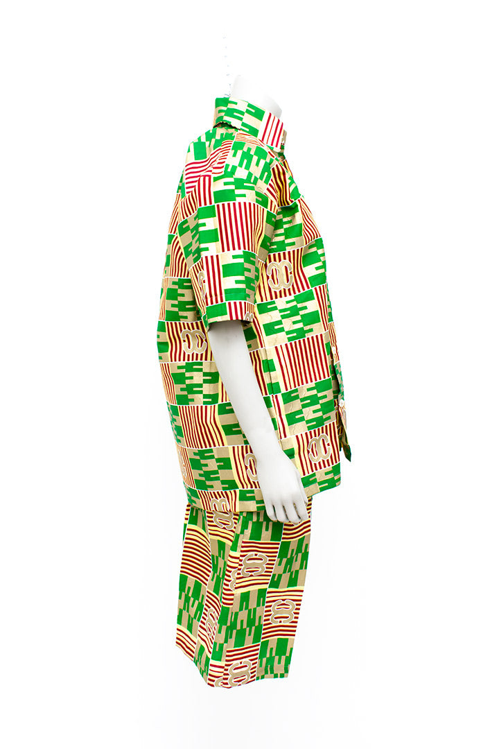 Handgemaakte herenblouse en short van vintage Vlisco katoen