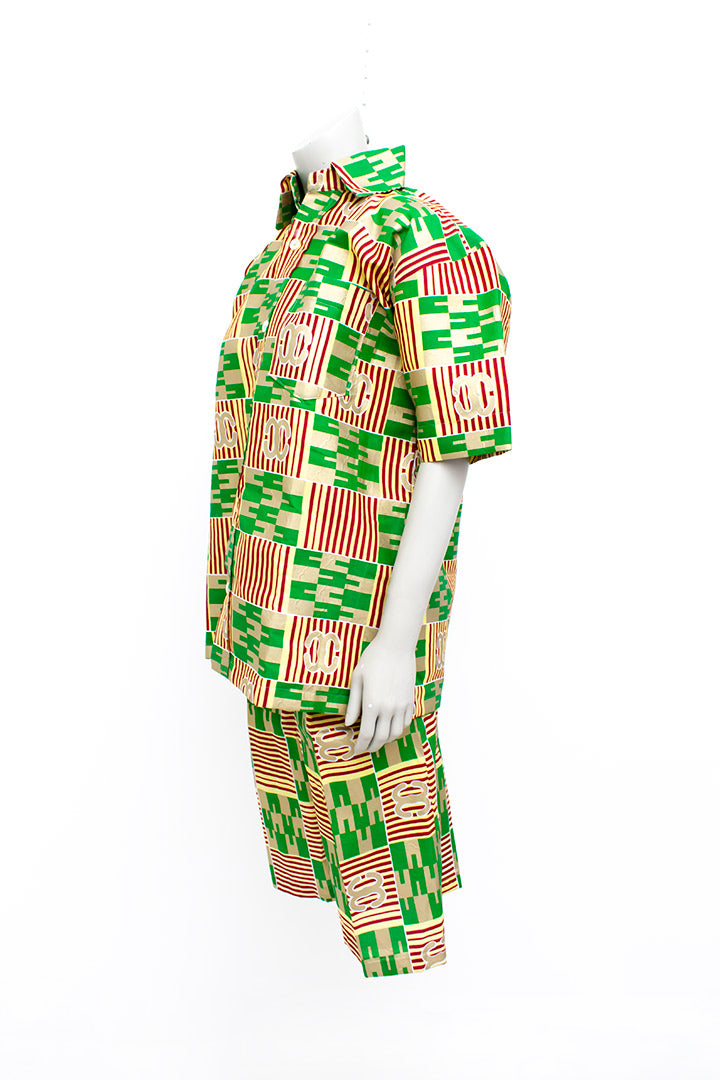 Handgemaakte herenblouse en short van vintage Vlisco katoen