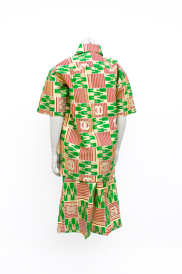 Handgemaakte herenblouse en short van vintage Vlisco katoen