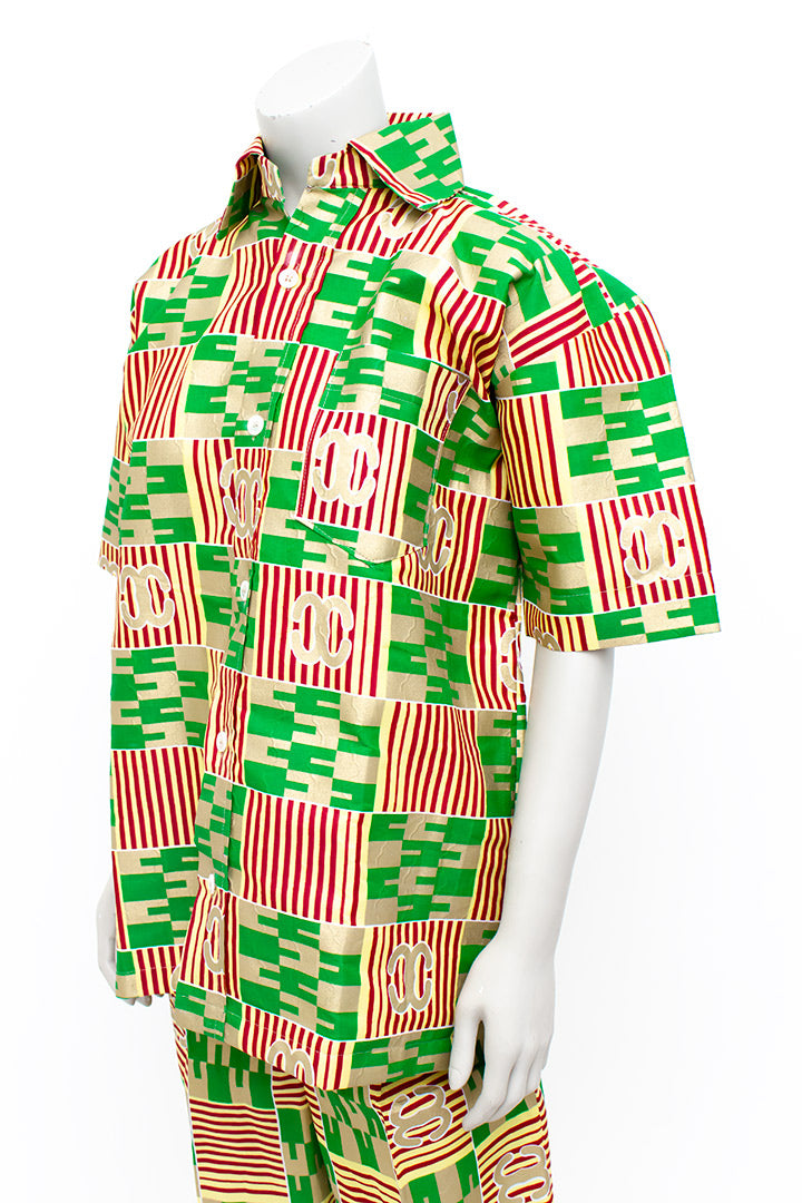 Handgemaakte herenblouse en short van vintage Vlisco katoen