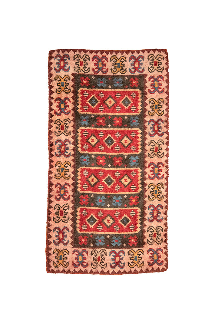 Hoogpolig vloerkleed vintage met oudroze rand 175 x 99 cm