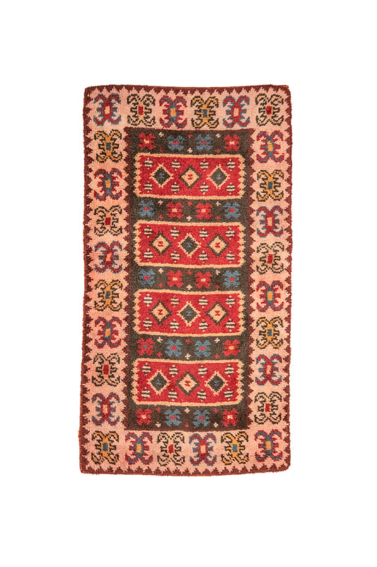 Hoogpolig vloerkleed vintage met oudroze rand 175 x 99 cm