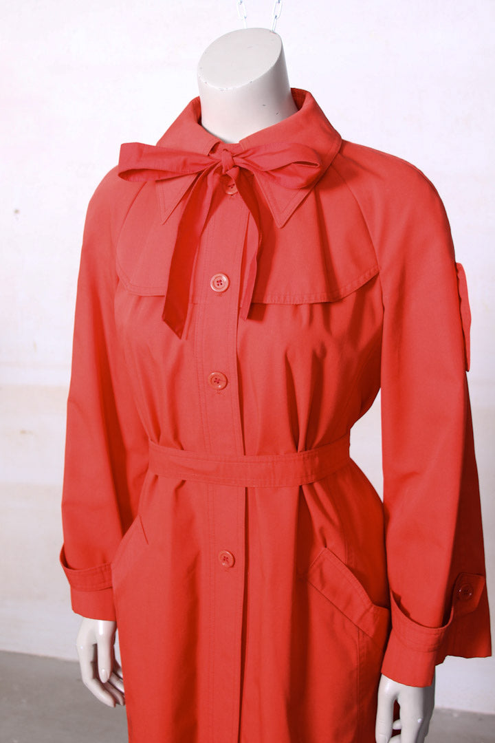 Rood / oranje vintage trenchcoat met strik