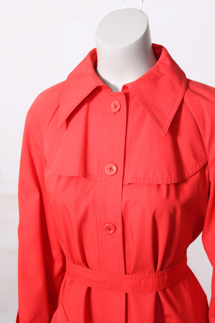 Rood / oranje vintage trenchcoat met strik