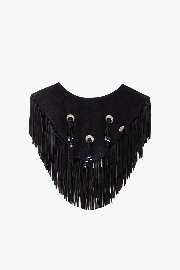 Zwarte suède leer western fringe cape Stars & Stripes