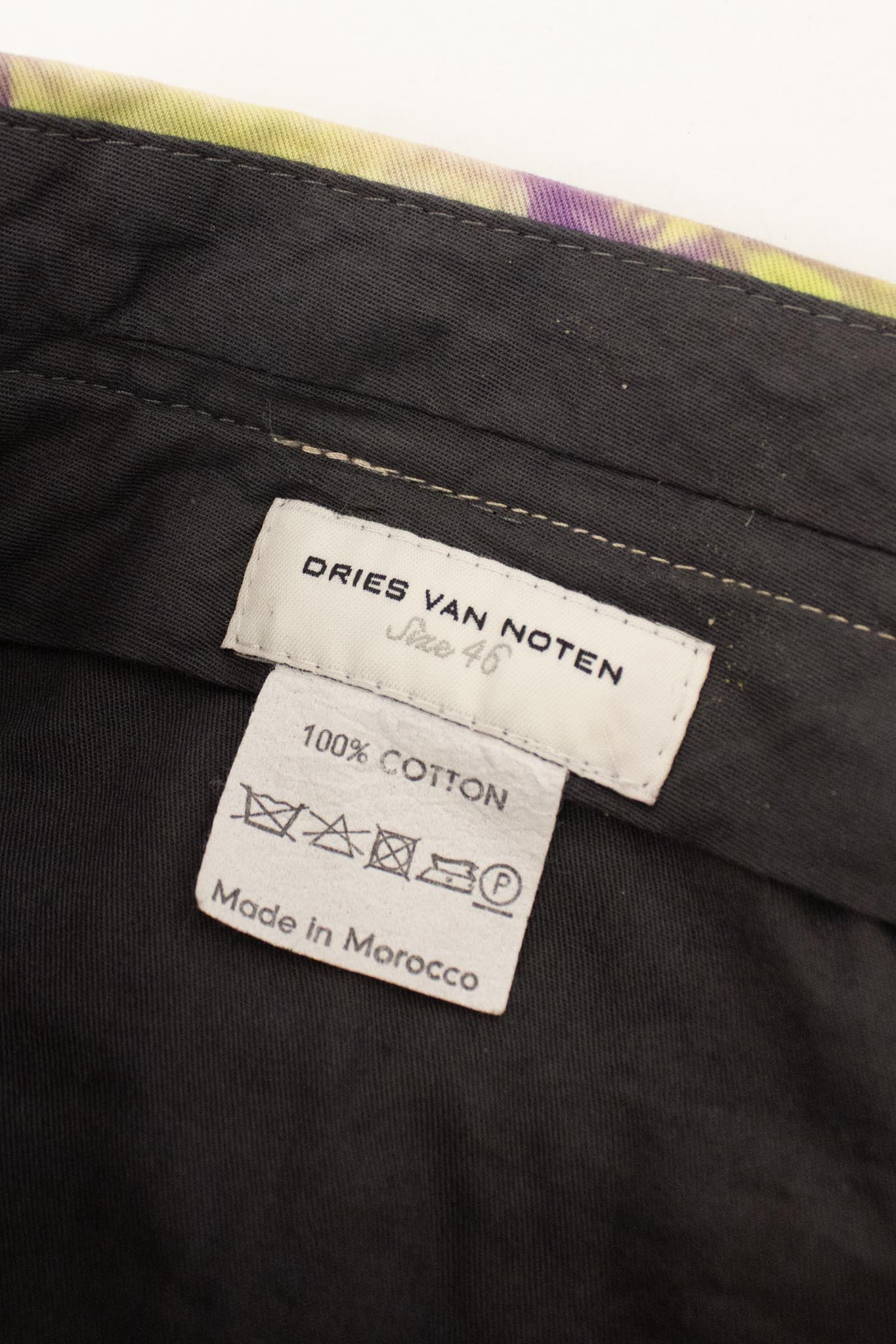 Dries van Noten SS13 Peyton katoenen broek met paars-groene tie dye print