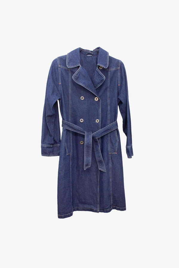 Double breasted Y2K denim trenchcoat met ceintuur
