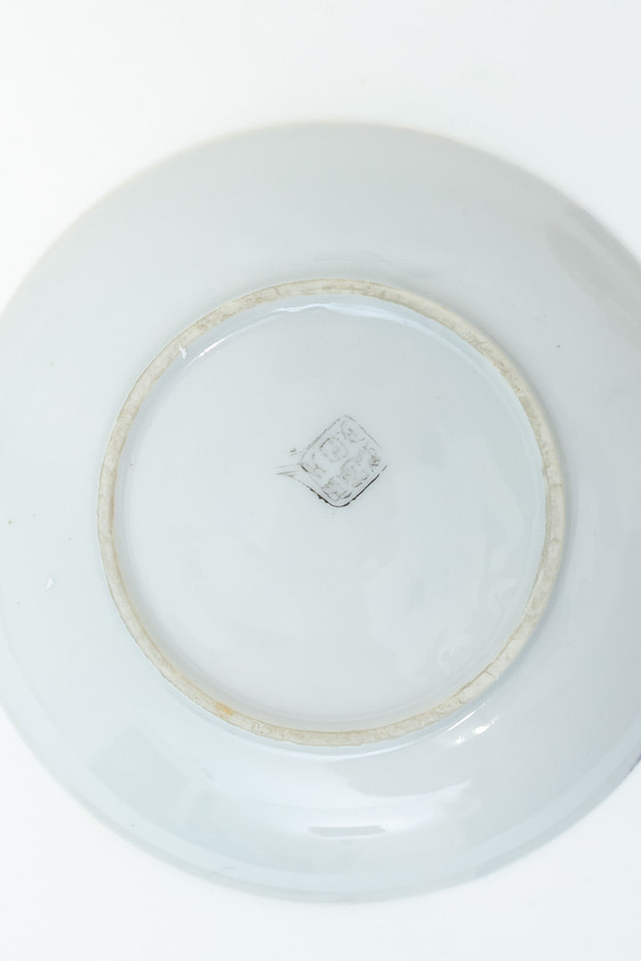 Japans servies kop en schotel 12-delig zalmroze porselein met print jaren 30