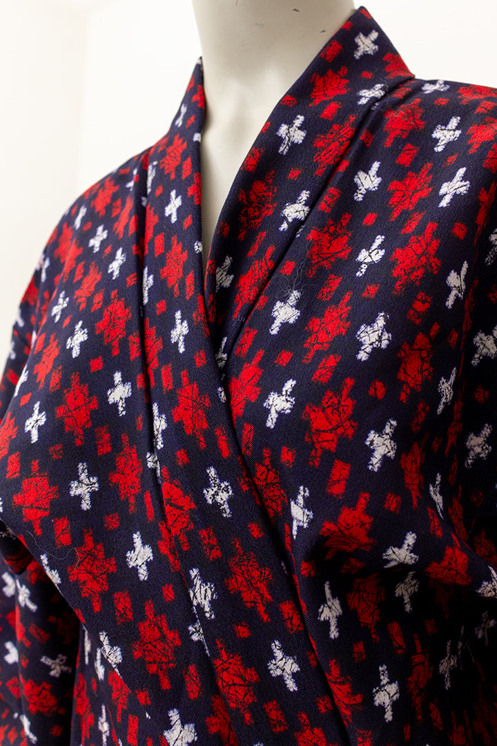 Japanse haori kimono vintage donkerblauw met rood/witte kruisjes