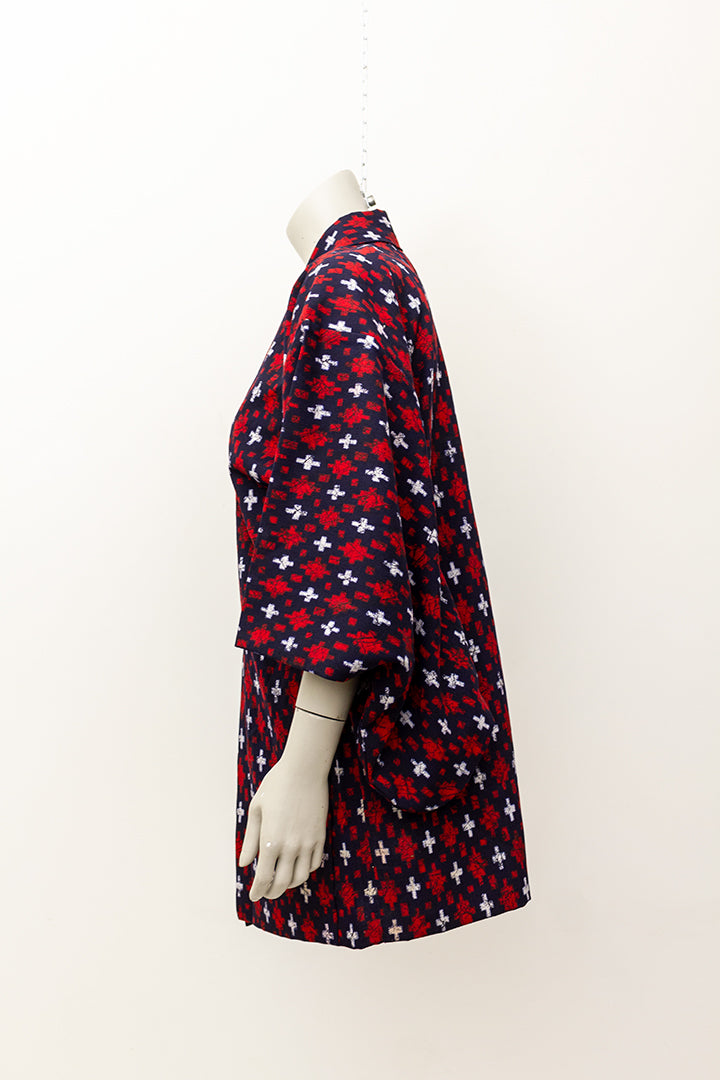 Japanse haori kimono vintage donkerblauw met rood/witte kruisjes