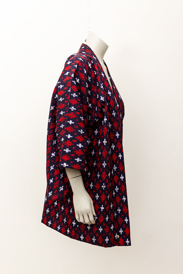 Japanse haori kimono vintage donkerblauw met rood/witte kruisjes
