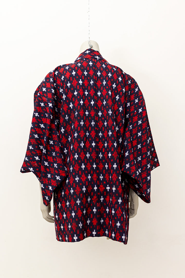 Japanse haori kimono vintage donkerblauw met rood/witte kruisjes