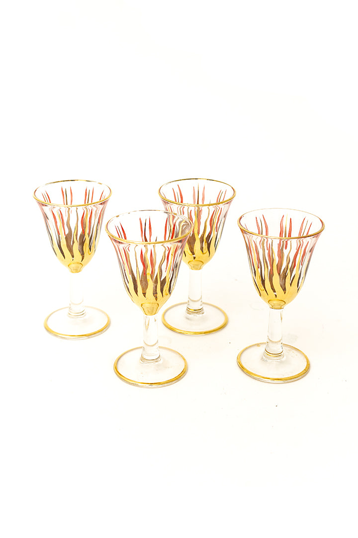 Jaren 50 glazen met gouden vlammen - set van 4