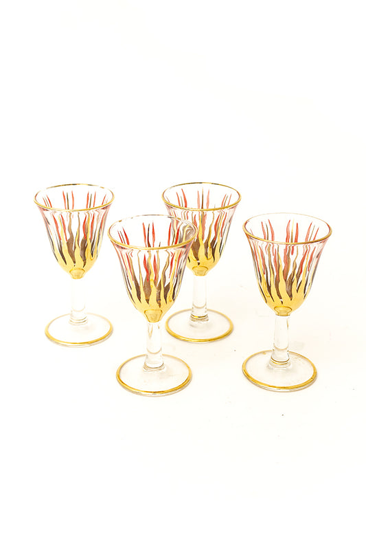Jaren 50 glazen met gouden vlammen - set van 4
