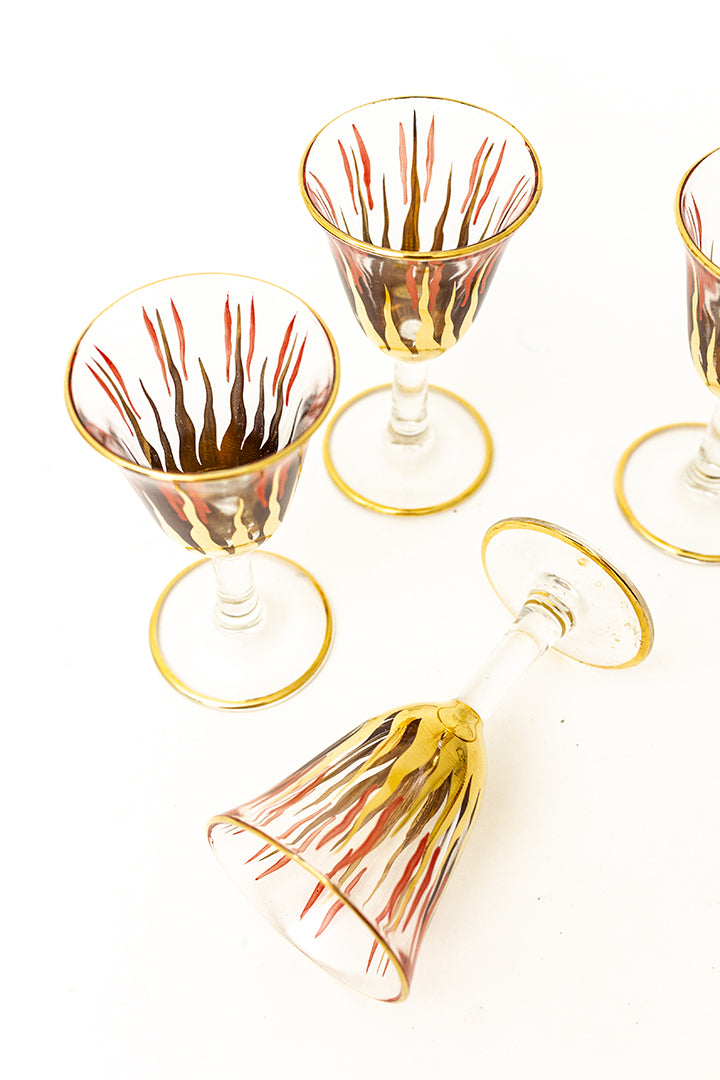 Jaren 50 glazen met gouden vlammen - set van 4