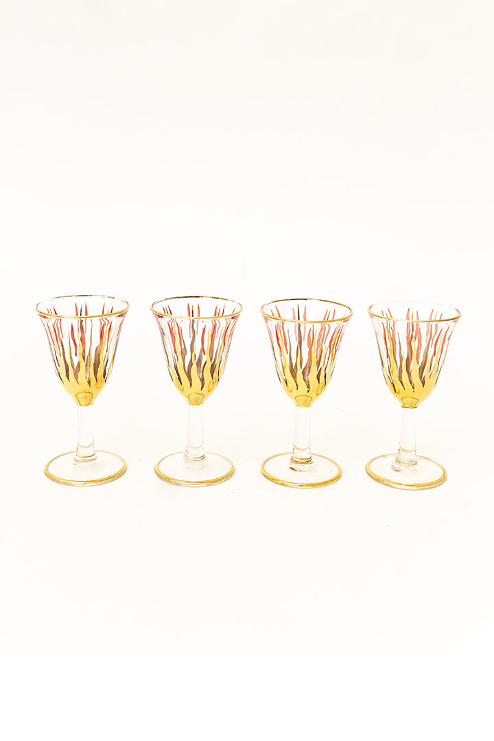 Jaren 50 glazen met gouden vlammen - set van 4