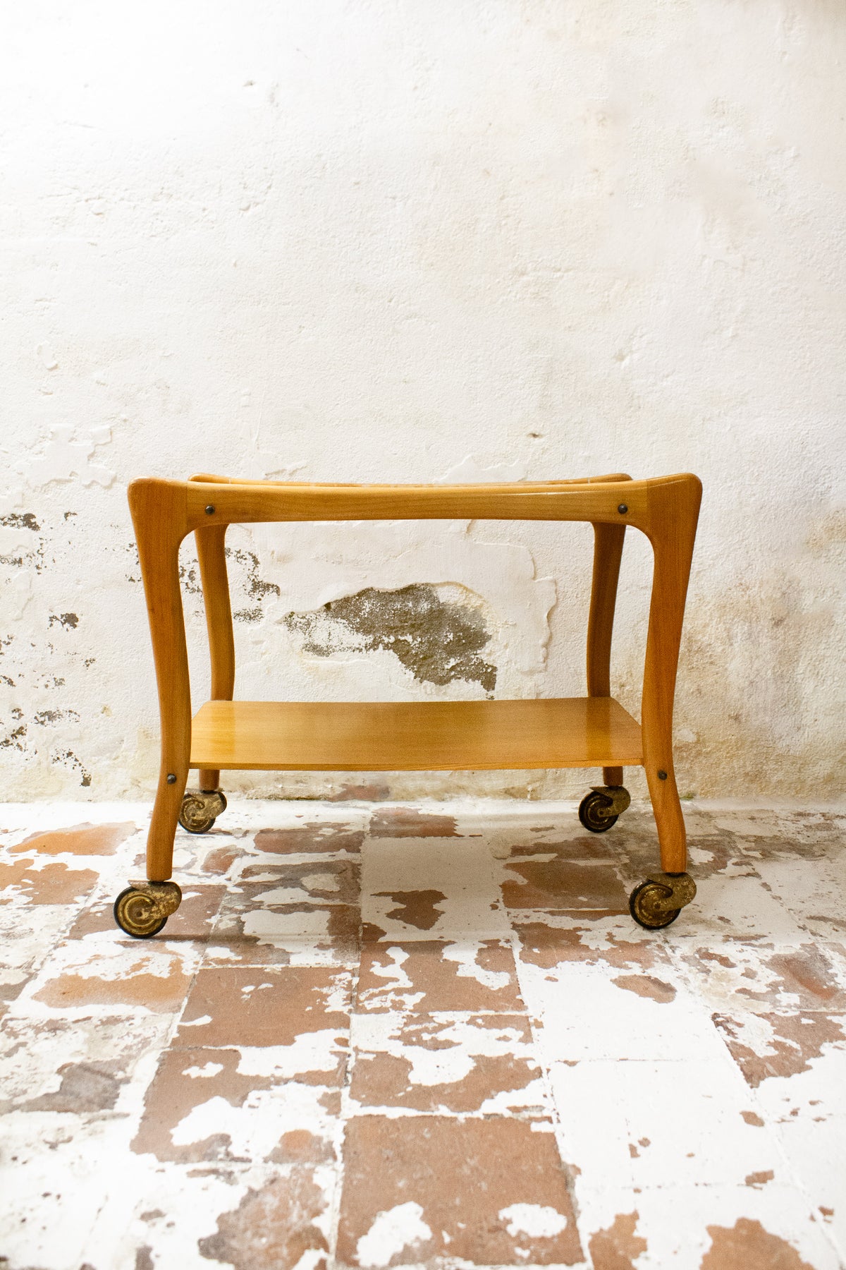 Jaren 50 houten betegelde keramieken Grunstadt barcart trolley