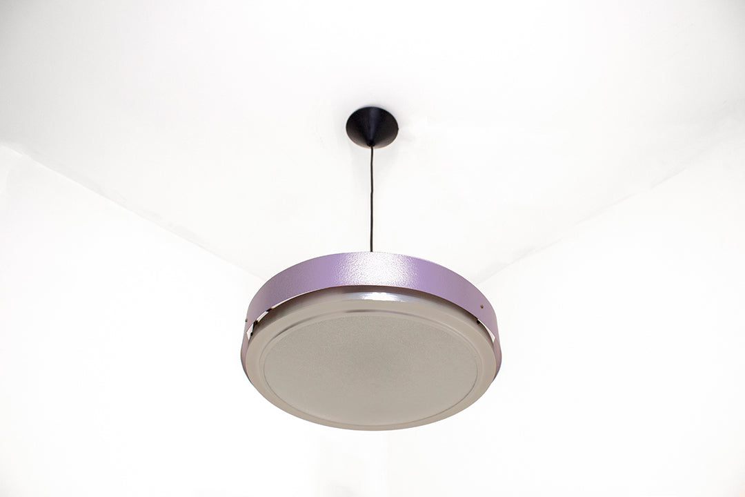 Jaren 60 Lila hanglamp metaal glas