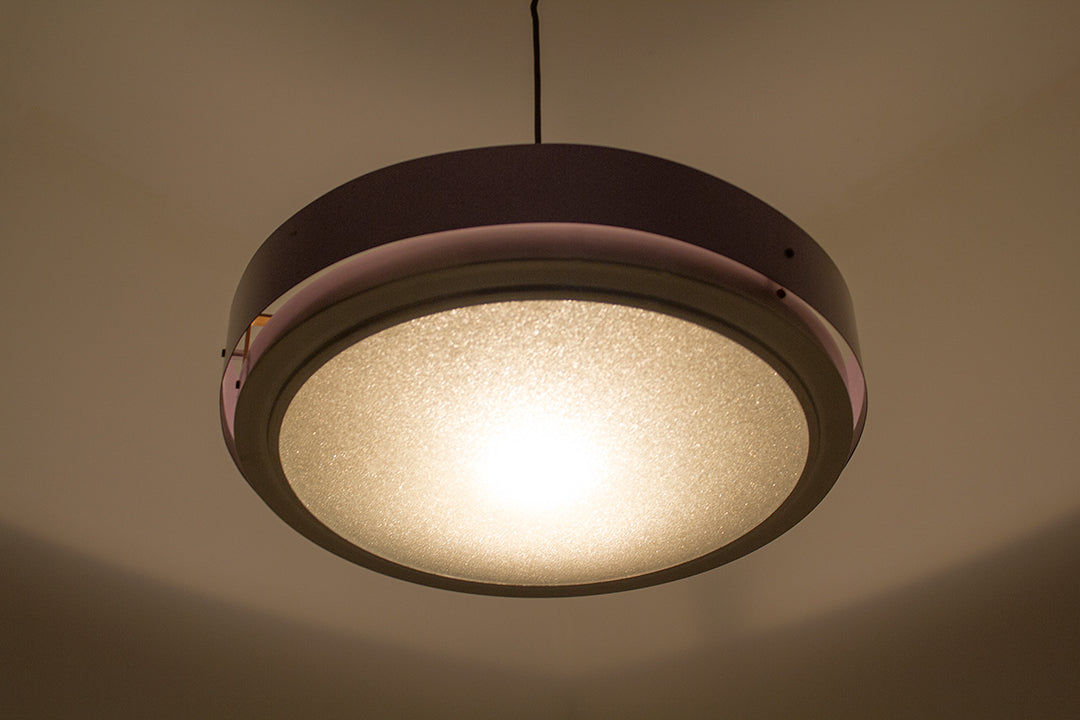Jaren 60 Lila hanglamp metaal glas