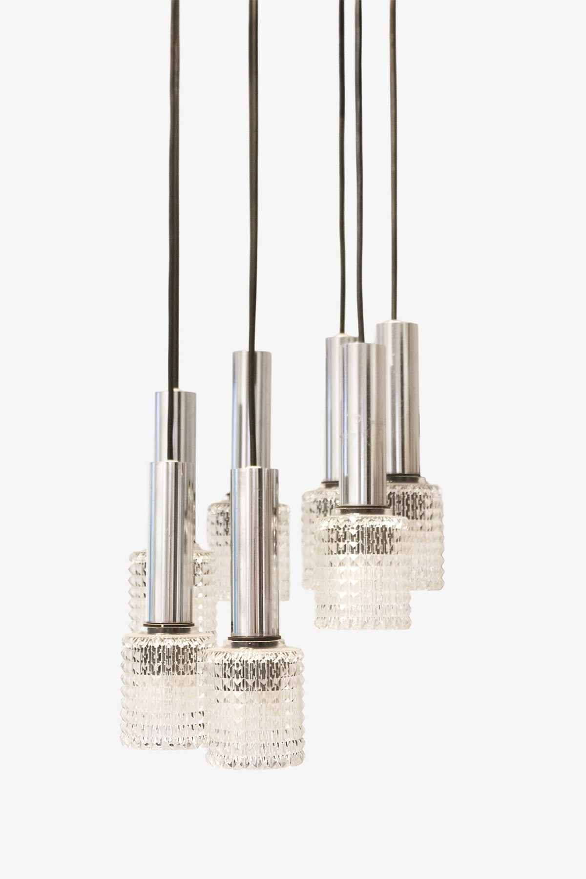 Jaren 60 cascade hanglamp met 7 glazen kelken