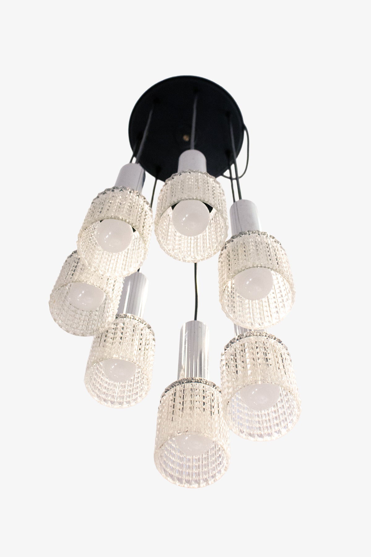 Jaren 60 cascade hanglamp met 7 glazen kelken