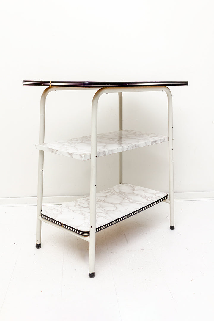 Jaren 60 formica bijzettafel 3-laags met marmerfolie