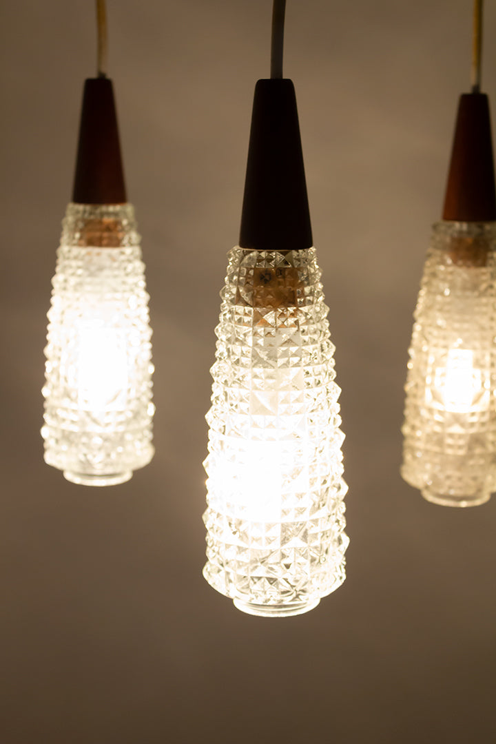 Jaren 60 hanglamp met houten boemerang en 3 lichtbronnen Louis Kalff Philips stijl