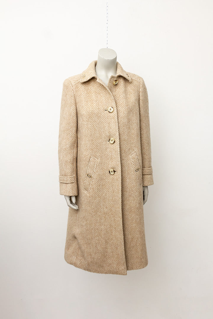 Jaren 60 wollen mohair jas beige visgraat weving
