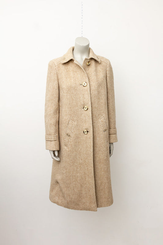 Jaren 60 wollen mohair jas beige visgraat weving