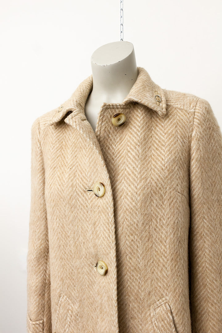 Jaren 60 wollen mohair jas beige visgraat weving