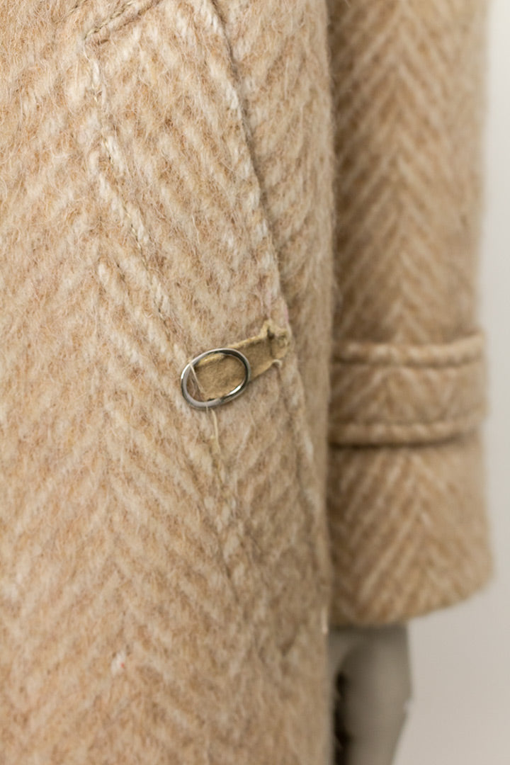 Jaren 60 wollen mohair jas beige visgraat weving