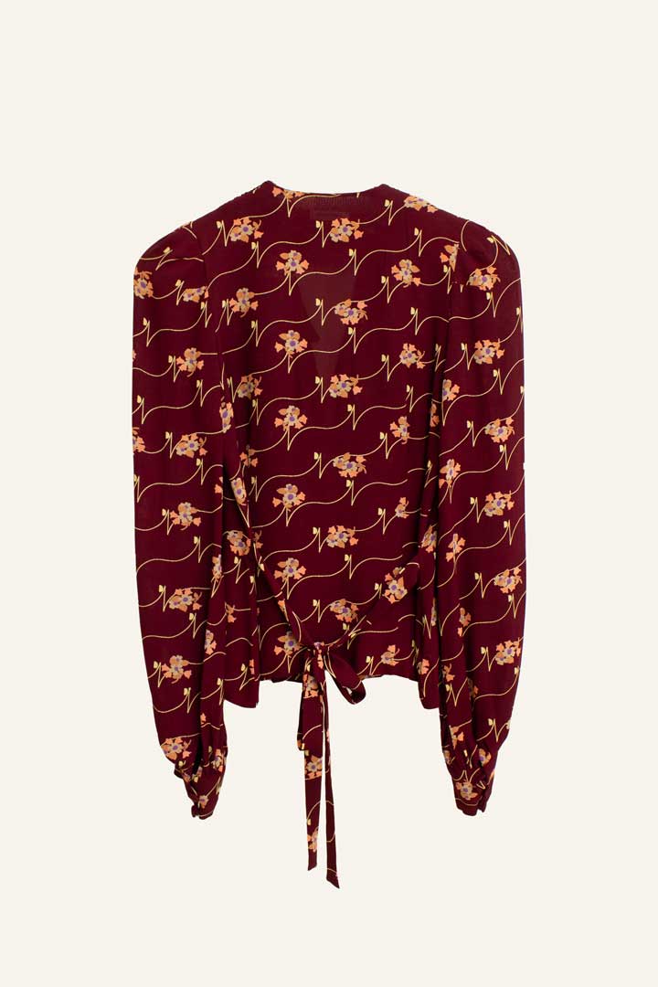Jaren 70 bordeaux gebloemd chiffon set Bus Stop London by Lee Bender