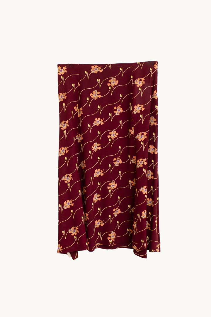 Jaren 70 bordeaux gebloemd chiffon set Bus Stop London by Lee Bender