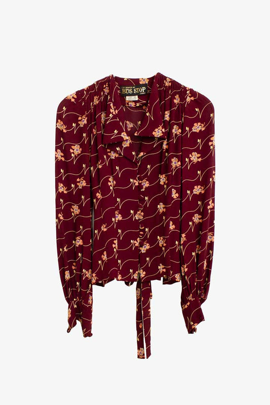 Jaren 70 bordeaux gebloemd chiffon set Bus Stop London by Lee Bender