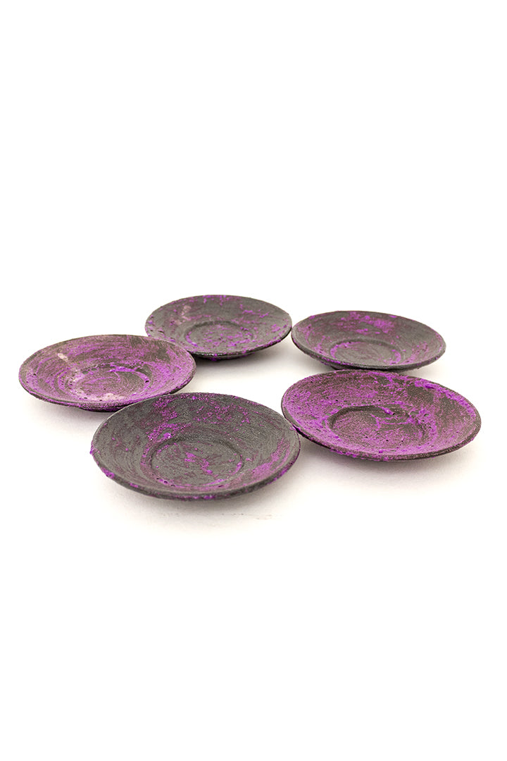 Jaren 70 fat lava schoteltjes zwart/paars - set van 5