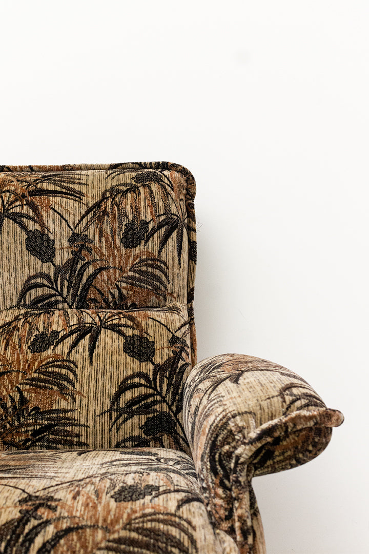 Jaren 70 fauteuil met botanische print
