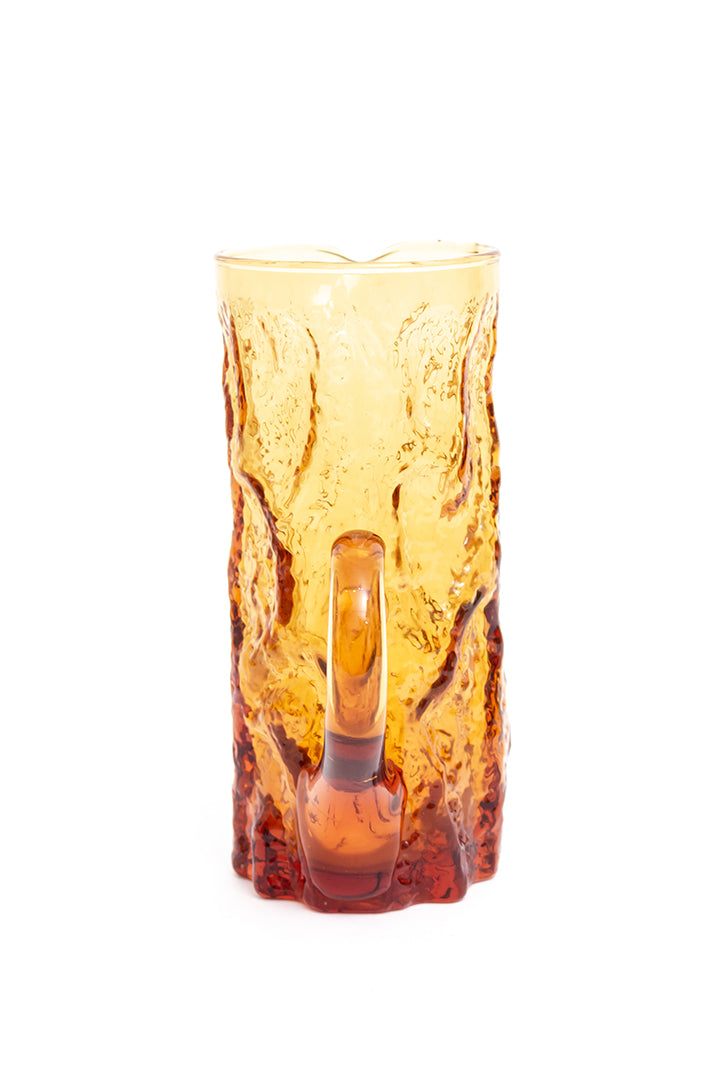 Jaren 70 karaf van amberkleurig glas met schors reliëf