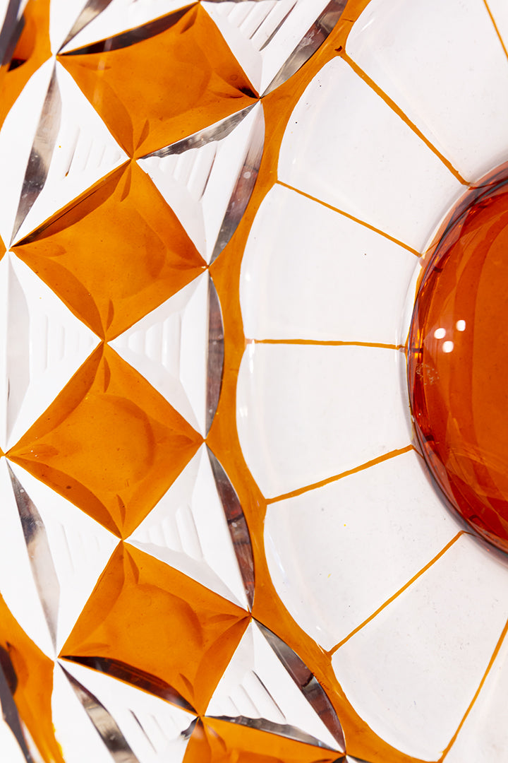 Jaren 70 schaal rond van glas met bruine ruiten