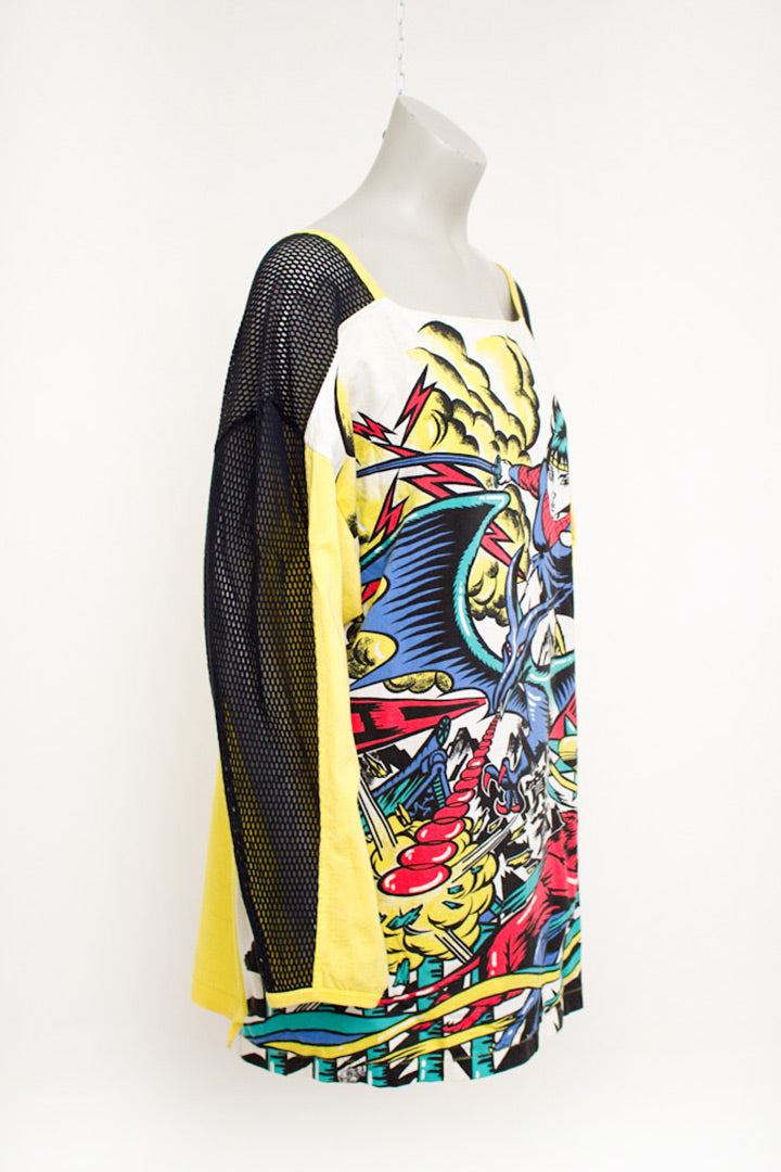 Jaren 80 Kansai Yamamoto t-shirt manga mesh