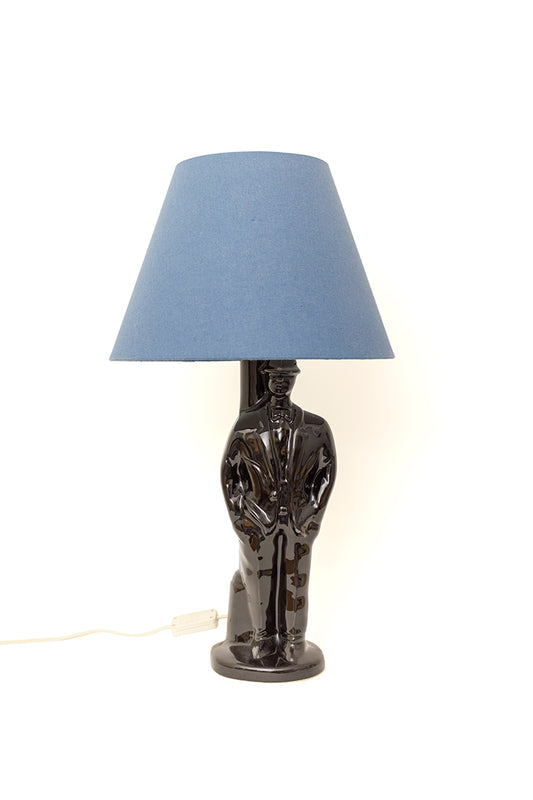 Jaren 80 lamp met zwarte keramieken voet in de vorm van een mannetje