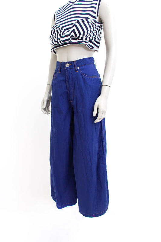 Jaren 90 Gaultier lange broek / rok donkerblauw katoen