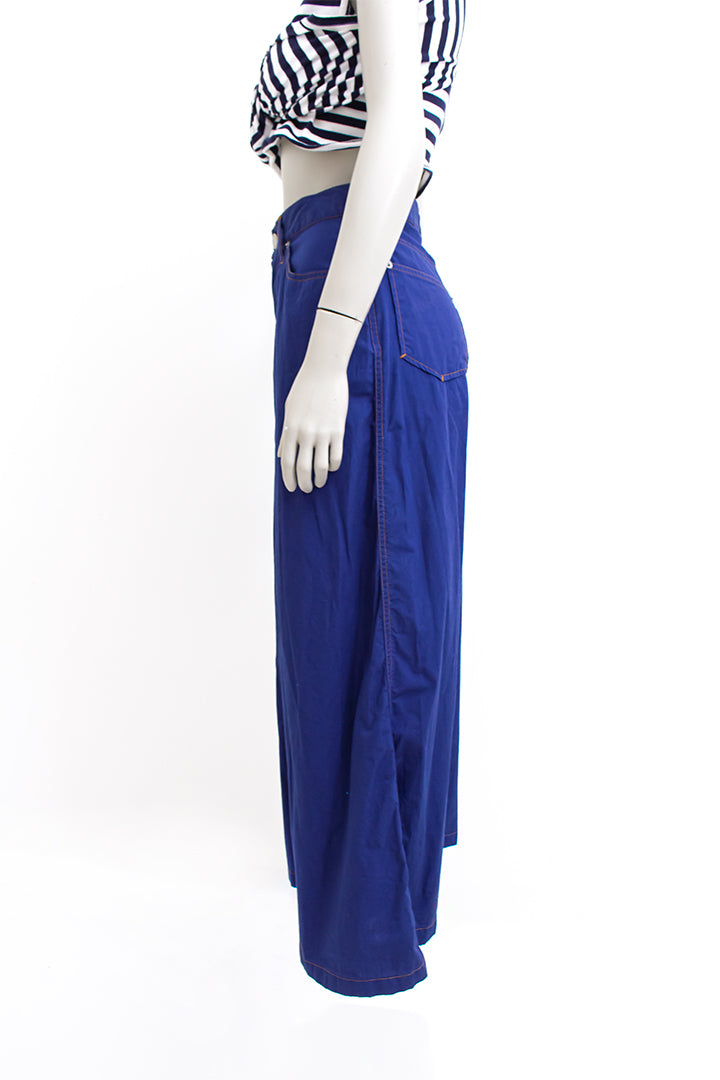 Jaren 90 Gaultier lange broek / rok donkerblauw katoen