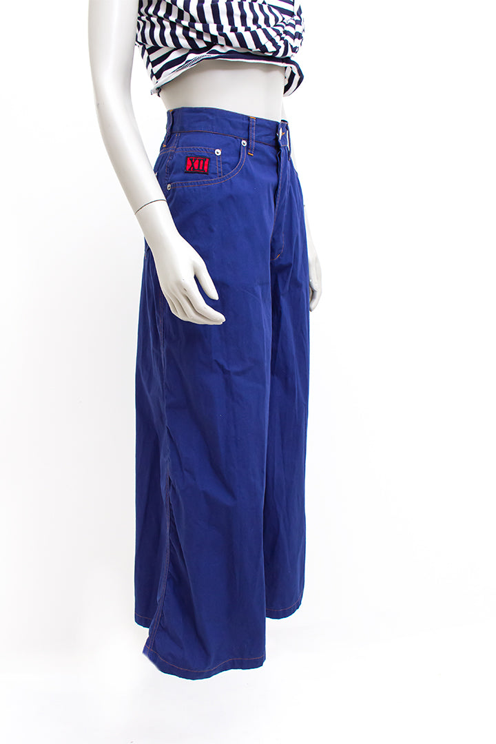 Jaren 90 Gaultier lange broek / rok donkerblauw katoen