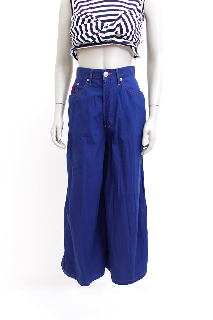 Jaren 90 Gaultier lange broek / rok donkerblauw katoen