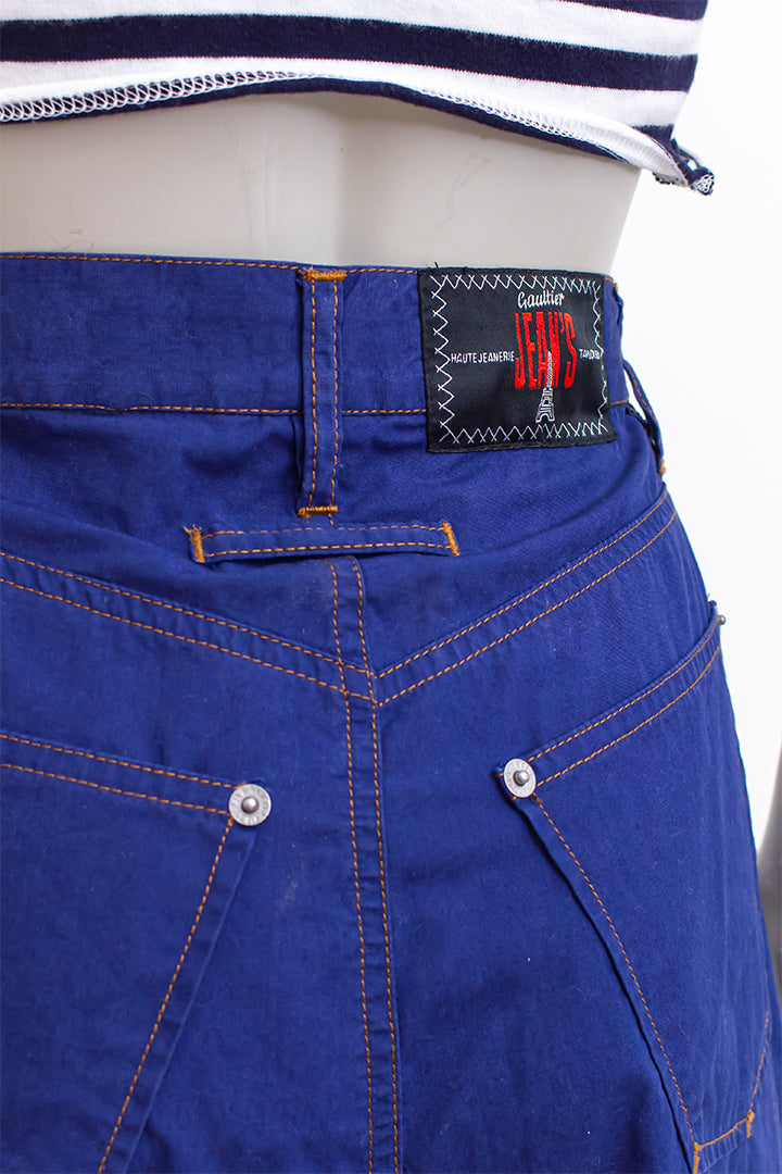 Jaren 90 Gaultier lange broek / rok donkerblauw katoen